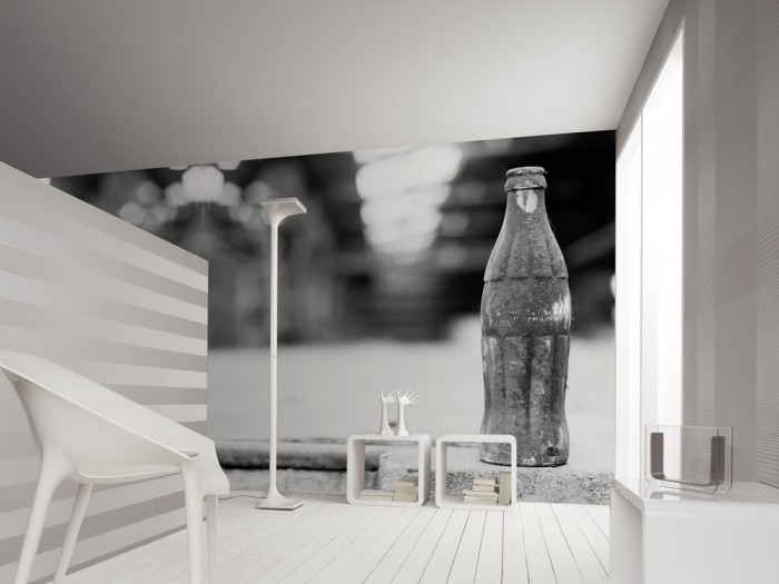 3D-Fototapete Coke Flasche, schwarz-weiß