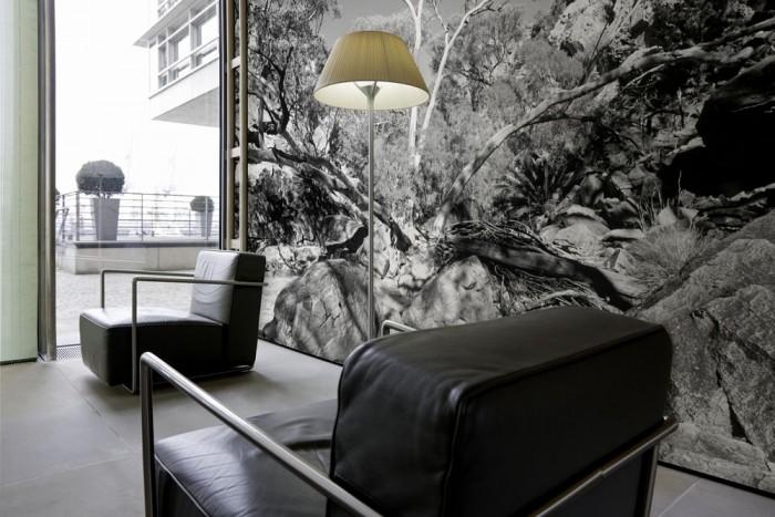 3D-Fototapete Steininsel, schwarz-weiß