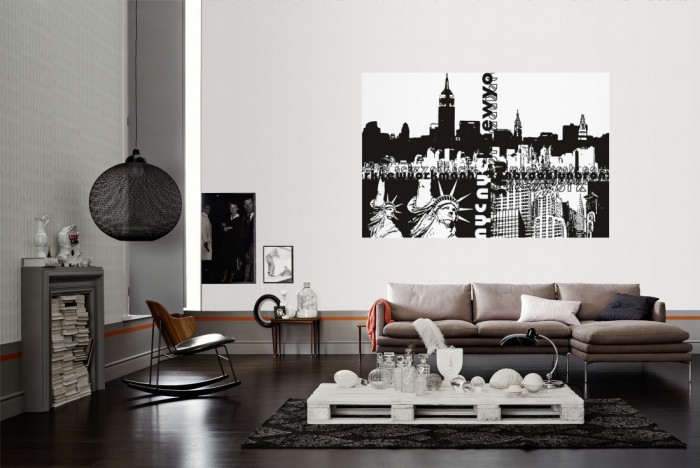 Die Design-Fototapete New York USA, Artwork als Wandbild im Wohnzimmer. Die Vlies-Design-Fototapete New York USA, Artwork verschönert als Wandbild Deine Wand.