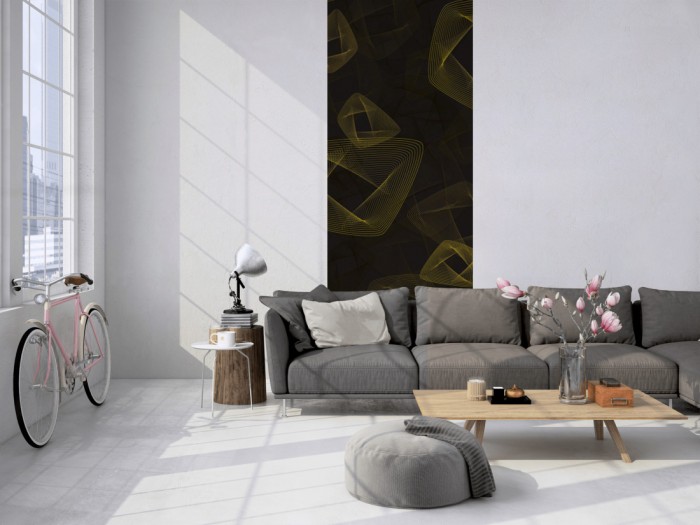 Das 3D-Design-Fotopanel Plasische Formen Schwarz, Artwork tapeziert in einem Loft. Bestelle die Bildtapete für Deine Wand online.