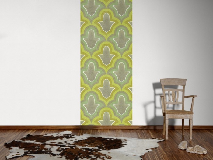 Ein Foto von dem Design-Fotopanel Retro Tapete Grün, Artwork tapeziert an der Wand. Bestelle Deine Bildtapete online.
