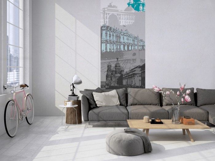 Das 3D-Design-Fotopanel St. Petersburg Russland, Artwork tapeziert in einem Loft. Bestelle die Bildtapete für Deine Wand online.