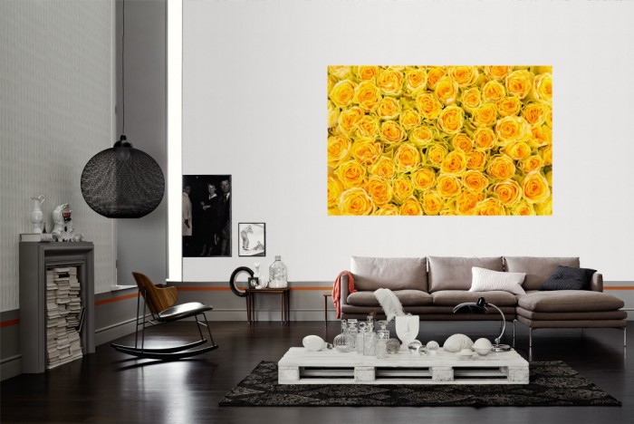 Die Fototapete Rosen in gelb, Blütenmeer als Wandbild im Wohnzimmer. Die Vlies-Fototapete Rosen in gelb, Blütenmeer verschönert als Wandbild Deine Wand.
