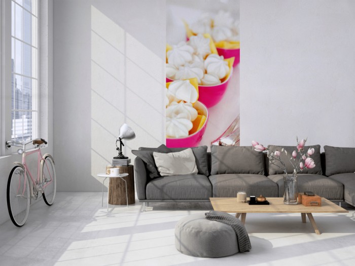 Das 3D-Fotopanel Süßer Nachtisch vom Bäcker tapeziert in einem Loft. Bestelle die Bildtapete für Deine Wand online.