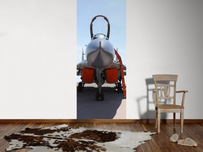Ein Foto von dem 3D Fotopanel MIG-Jet Militärflugzeug tapeziert an der Wand. Bestelle Deine Bildtapete online.