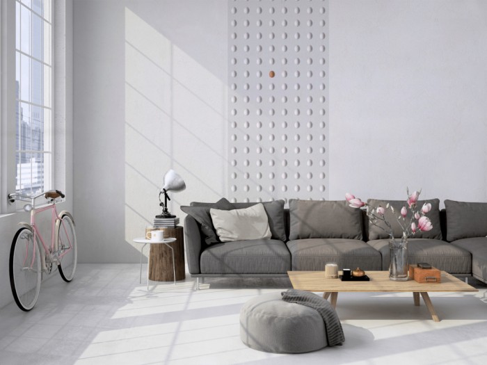 Das 3D-Fotopanel Punkte aus Eiern, Be Different tapeziert in einem Loft. Bestelle die Bildtapete für Deine Wand online.