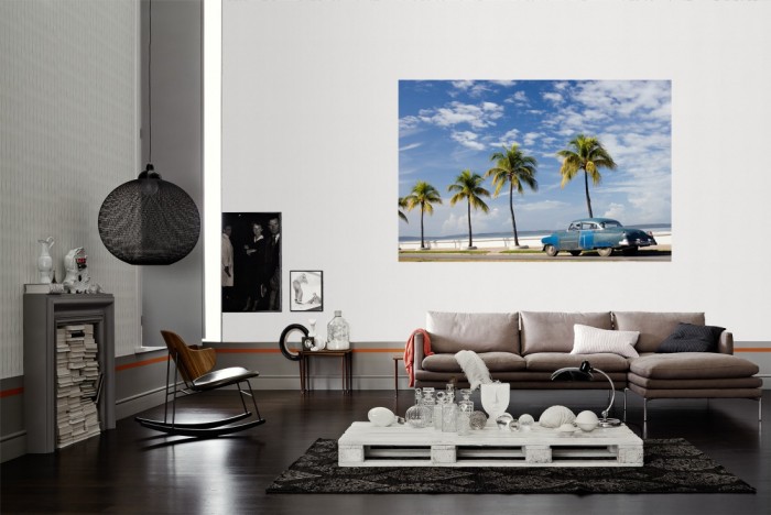 Die Fototapete Kuba, Oldtimer am Strand als Wandbild im Wohnzimmer. Die Vlies-Fototapete Kuba, Oldtimer am Strand verschönert als Wandbild Deine Wand.