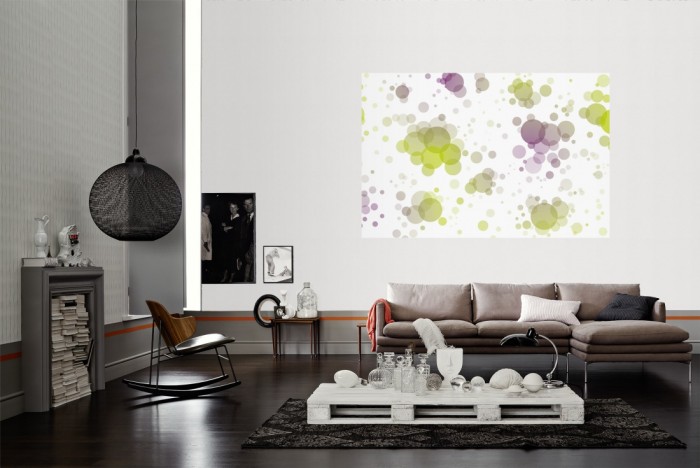 Die Design-Fototapete Geometrie Kreise als Wandbild im Wohnzimmer. Die Vlies-Design-Fototapete Geometrie Kreise verschönert als Wandbild Deine Wand.