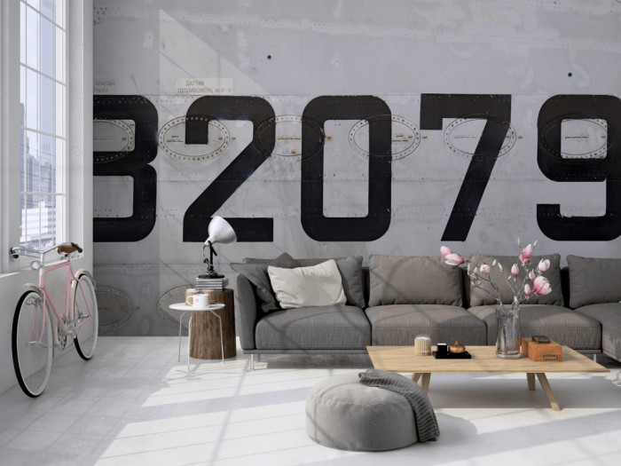 Die Fototapete Metall Wand, Antonov Flugzeug auf einer großen Wand im Loft tapeziert. Die Fototapete Metall Wand, Antonov Flugzeug wird individuell auf Deine Wand angepasst.