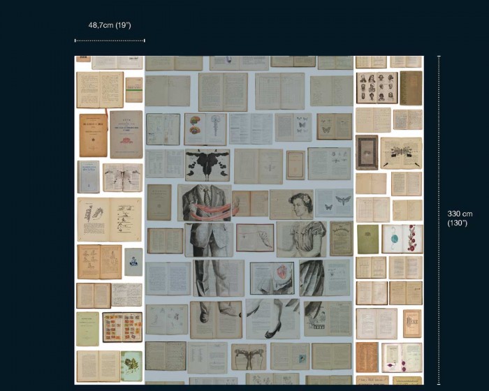 Die NLXL Tapete EKA-07 Biblioteca von Ekaterina Panikanova kann als Ergänzung der Motive aus der Biblioteca-Kollektion eingesetzt werden.