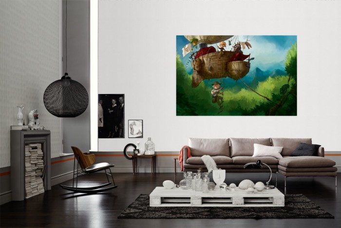 Die Fototapete Luftschiff-Abenteuer, Kindertapete als Wandbild im Wohnzimmer. Die Vlies-Fototapete Luftschiff-Abenteuer, Kindertapete verschönert als Wandbild Deine Wand.