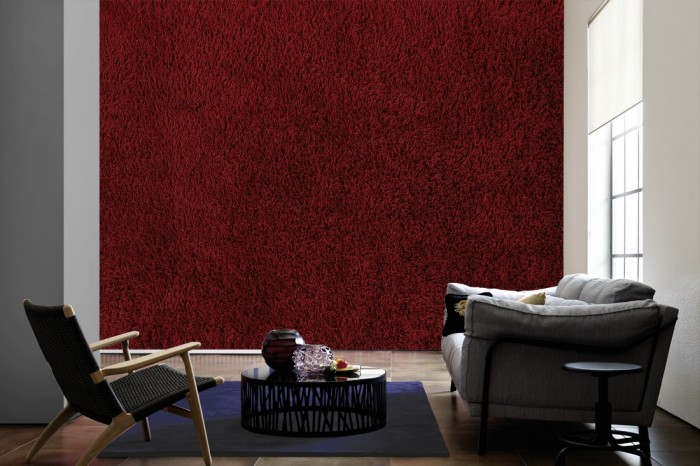 Im Wohnzimmer die Fototapete Roter Teppich auf einer großen Wand tapeziert. Die Fototapete Roter Teppich ist als Vlies-Fototapete im Wohnzimmer leicht zu tapezieren.
