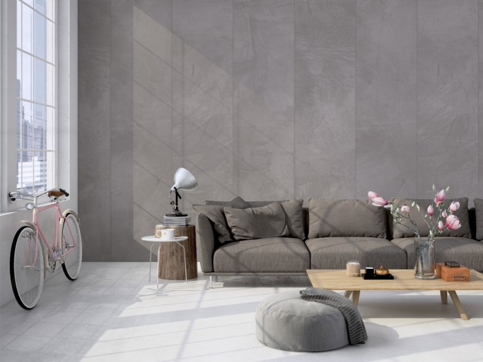 Raumfoto der Betontapete NLXL CON-10 Polished Concrete Dark Wallpaper von Piet Boon