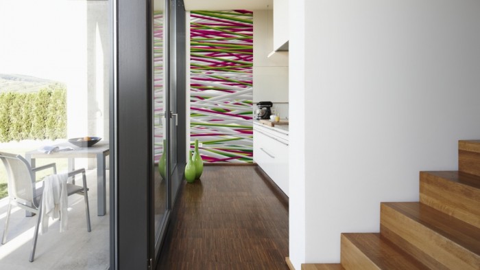 Ein Foto von dem 3D-Design-Fotopanel Dreidimensionale Linen, Artwork tapeziert in der Küche. Bestelle Deine Bildtapete online.