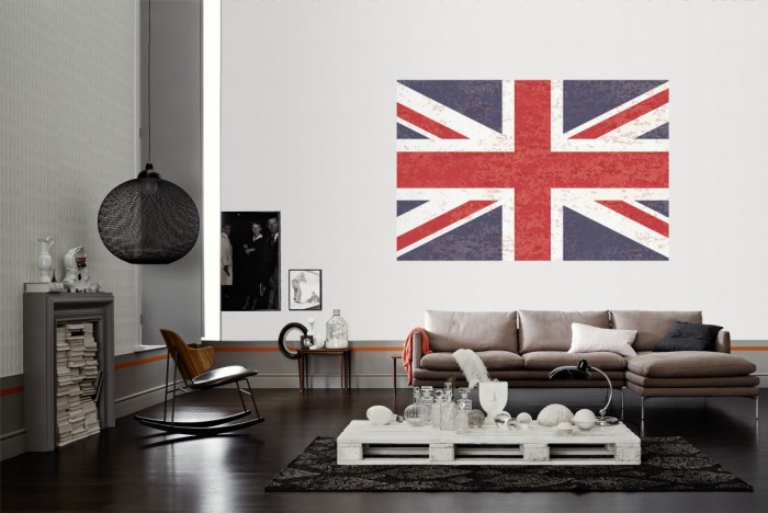 Die Fototapete Britische Flagge, Union Jack als Wandbild im Wohnzimmer. Die Vlies-Fototapete Britische Flagge, Union Jack verschönert als Wandbild Deine Wand.
