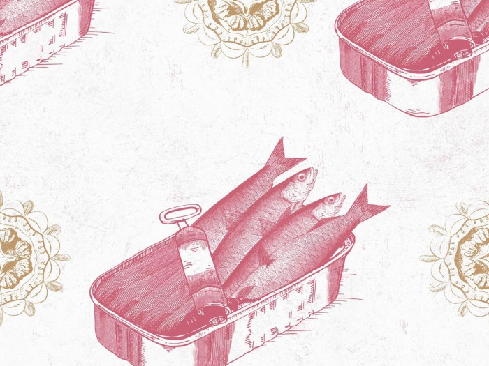 Detailansicht der Selected Walls Tapete Newlyn Sardines Tin Wallpaper Col. 01