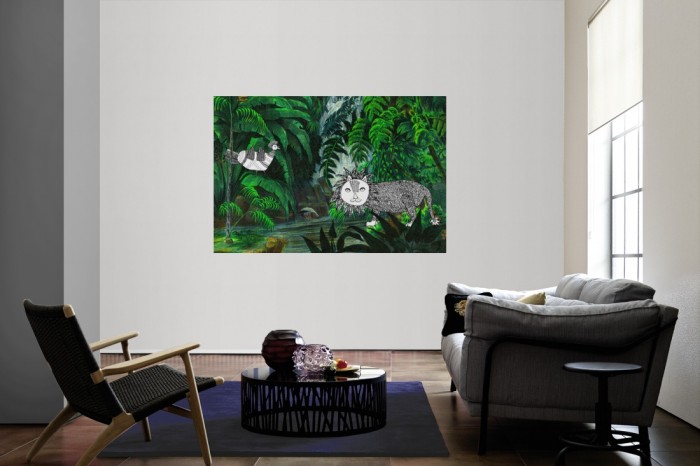 Die Design-Fototapete Dschungel, Oilily Kids als Wandbild im Wohnzimmer. Die Vlies-Design-Fototapete Dschungel, Oilily Kids verschönert als Wandbild Deine Wand.