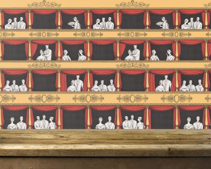 Die Fornasetti Tapete 97/14042 Teatro auf einer Wand tapeziert