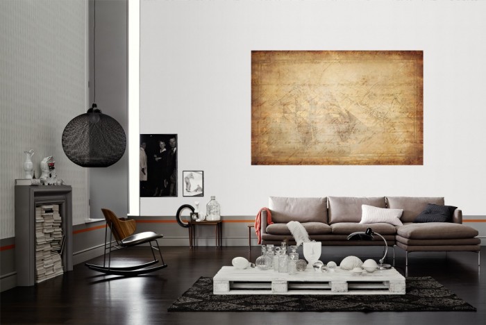 Die Design-Fototapete Alte Karte der Schifffahrt als Wandbild im Wohnzimmer. Die Vlies-Design-Fototapete Alte Karte der Schifffahrt verschönert als Wandbild Deine Wand.