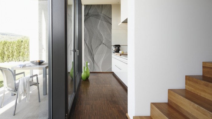 Ein Foto von dem 3D-Design-Fotopanel Plastische Formen Grau, Artwork tapeziert in der Küche. Bestelle Deine Bildtapete online.