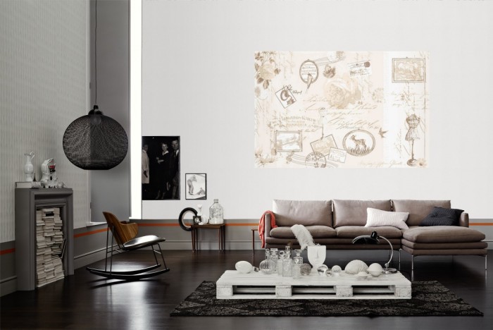 Die Design-Fototapete Vintage-Nostalgie, Artwork als Wandbild im Wohnzimmer. Die Vlies-Design-Fototapete Vintage-Nostalgie, Artwork verschönert als Wandbild Deine Wand.