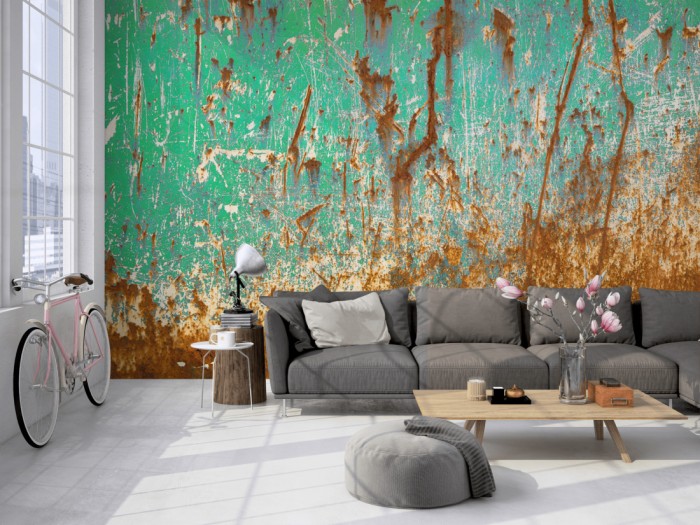 Die Fototapete Rost Wand, altes Schiffswrack auf einer großen Wand im Loft tapeziert. Die Fototapete Rost Wand, altes Schiffswrack wird individuell auf Deine Wand angepasst.