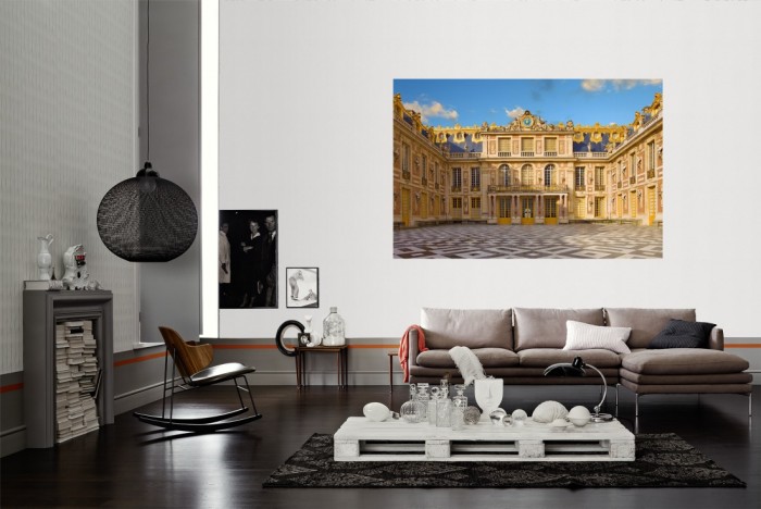 Die Fototapete Schloss Versailles, Paris als Wandbild im Wohnzimmer. Die Vlies-Fototapete Schloss Versailles, Paris verschönert als Wandbild Deine Wand.