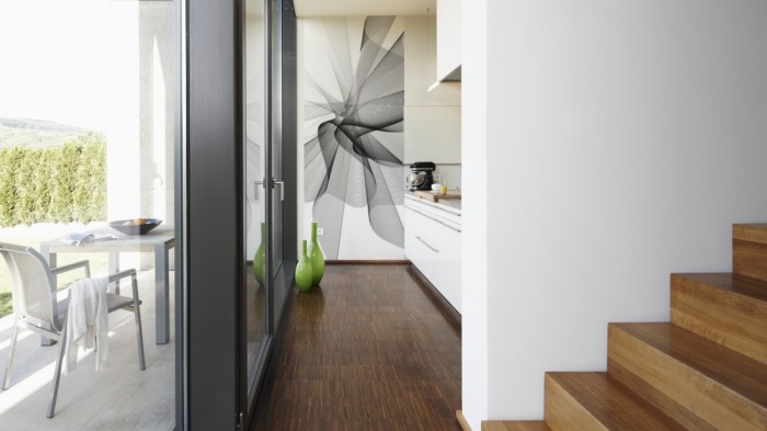 Ein Foto von dem 3D-Design-Fotopanel Plastische Form Weiß, Artwork tapeziert in der Küche. Bestelle Deine Bildtapete online.