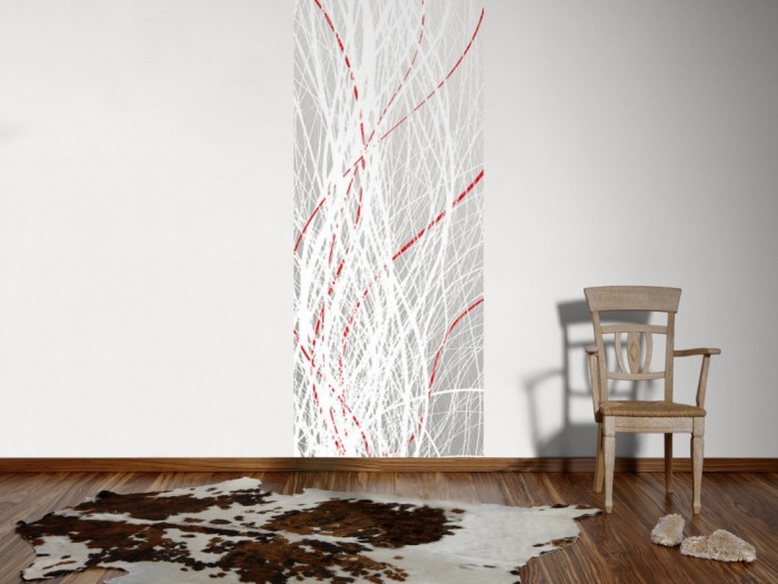 Ein Foto von dem Design-Fotopanel Feine Linien Weiß auf Grau, Artwork tapeziert an der Wand. Bestelle Deine Bildtapete online.