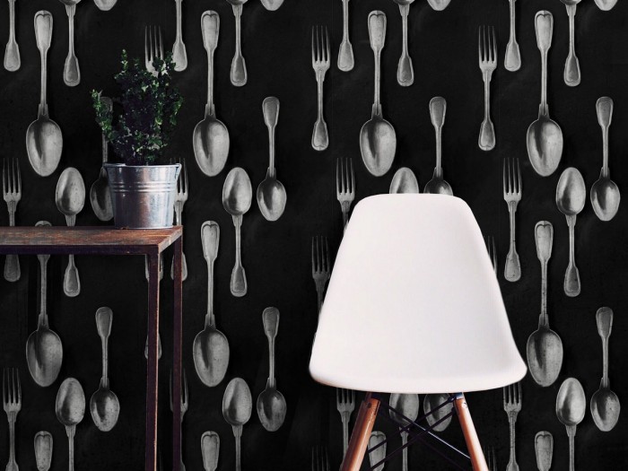Raumansicht der Selected Walls Tapete Bergamo Cutlery Wallpaper Col. 03