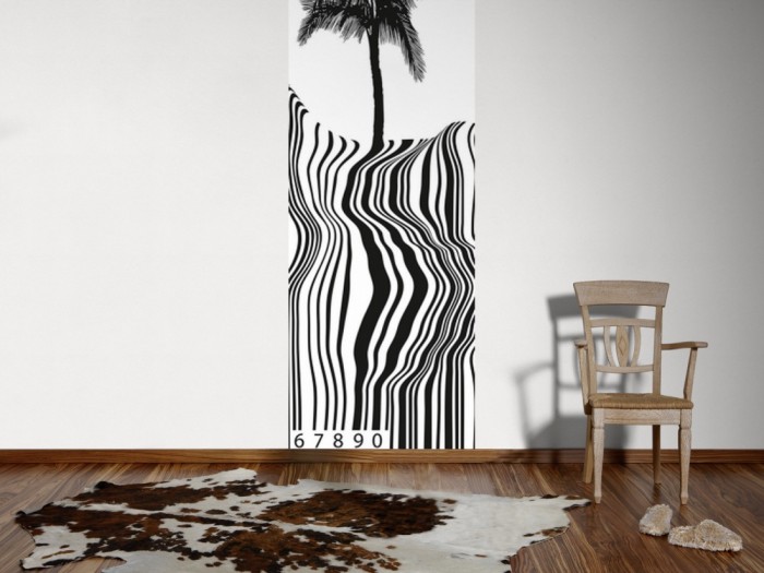Ein Foto von dem Design-Fotopanel Palme im Barcode, Artwork tapeziert an der Wand. Bestelle Deine Bildtapete online.