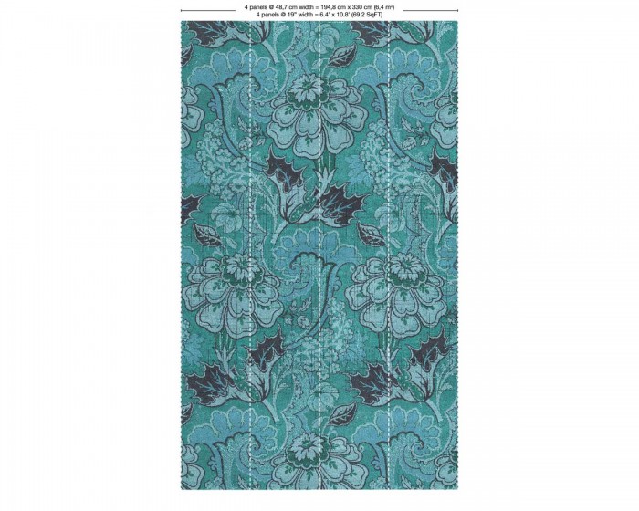 Abmessungen der NLXL Tapete MRV-03 Big Pattern Paola von Mr & Mrs Vintage, in der Variante mit 4 Bahnen.