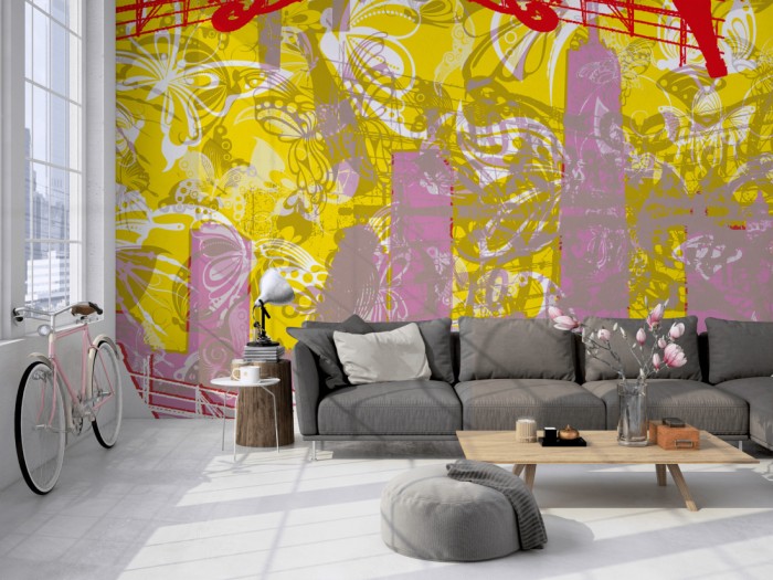 Die Designer-Fototapete Pepsi Cola, Artwork by Mylumi auf einer großen Wand im Loft tapeziert. Die Designer-Fototapete Pepsi Cola, Artwork by Mylumi wird individuell auf Deine Wand angepasst.