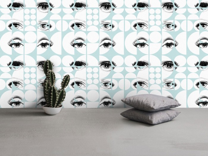 Raumansicht der Selected Walls Tapete Düsseldorf Eyes Wallpaper Col. 01