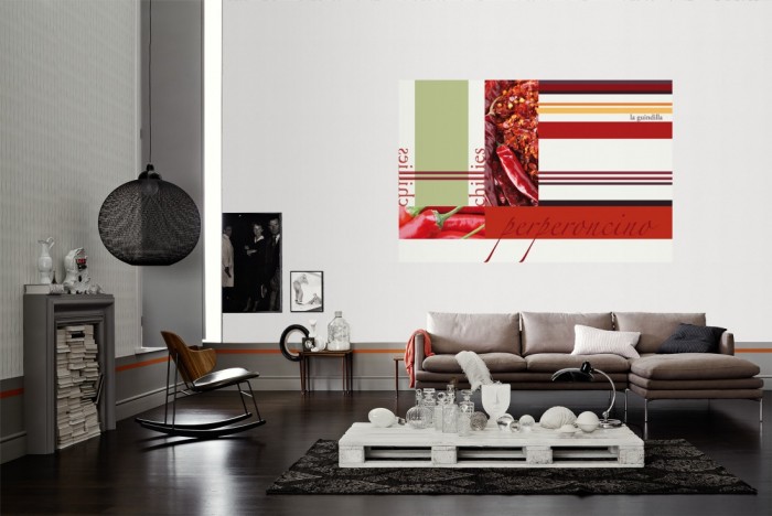 Die Design-Fototapete Chili, Artwork als Wandbild im Wohnzimmer. Die Vlies-Design-Fototapete Chili, Artwork verschönert als Wandbild Deine Wand.