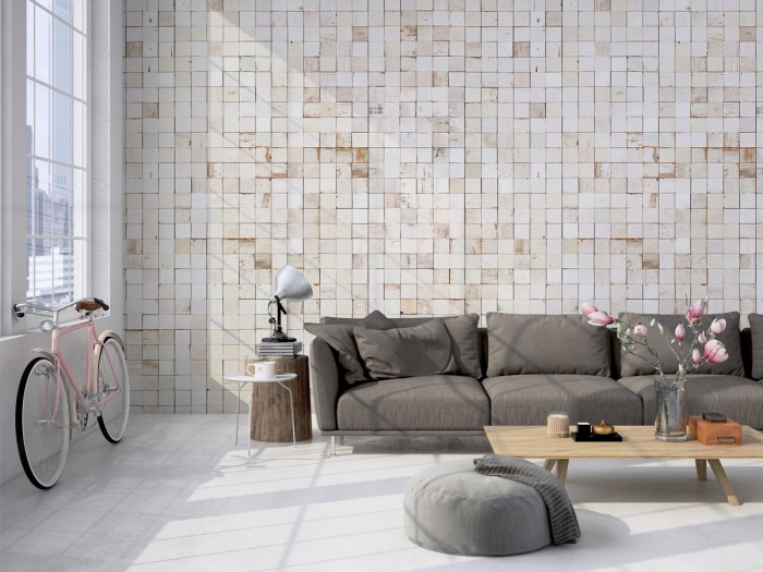 Tapete im Wohnzimmer - Wohnzimmertapete von NLXL PHE-21 Piet Hein Eek Mosaik Squares White Wallpaper