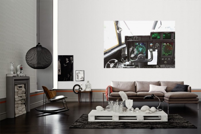 Die Fototapete Flugzeug Cockpit der Piloten als Wandbild im Wohnzimmer. Die Vlies-Fototapete Flugzeug Cockpit der Piloten verschönert als Wandbild Deine Wand.