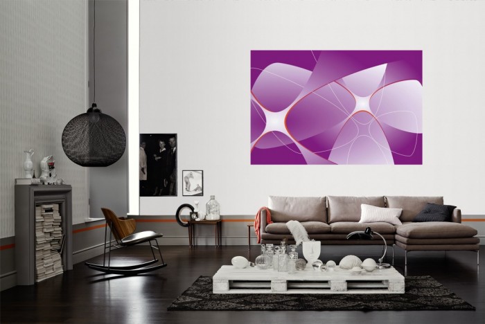 Die Design-Fototapete 3D-Geometrie plastische Formen Violett als Wandbild im Wohnzimmer. Die Vlies-Design-Fototapete 3D-Geometrie plastische Formen Violett verschönert als Wandbild Deine Wand.