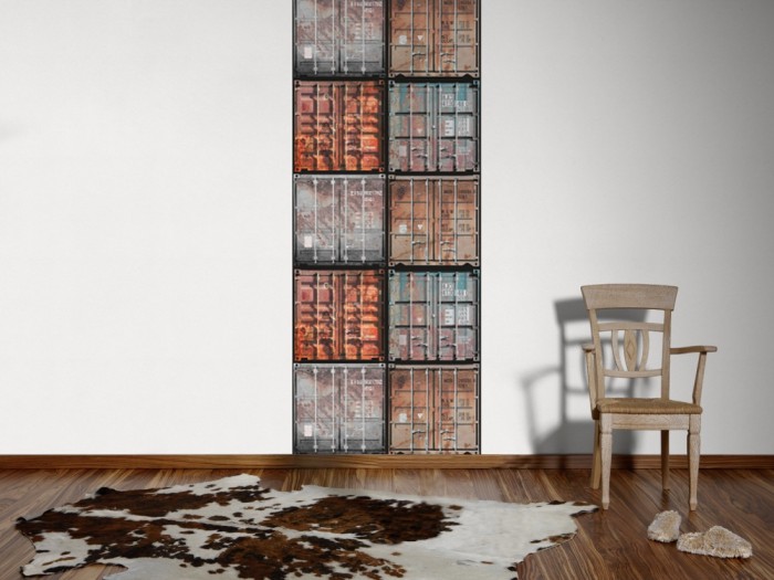 Ein Foto von dem 3D-Fotopanel Alte Container tapeziert an der Wand. Bestelle Deine Bildtapete online.