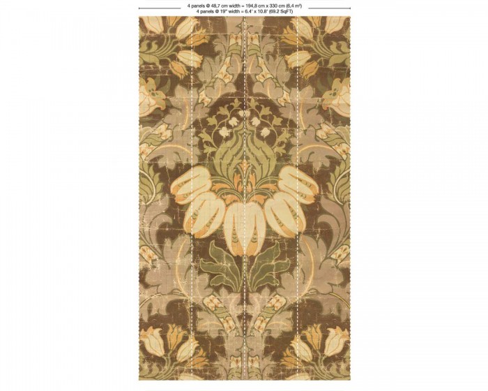 Abmessungen der NLXL Tapete MRV-02 Big Pattern Luther von Mr & Mrs Vintage, in der Variante mit 4 Bahnen.