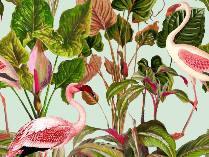 Detailansicht der Selected Walls Tapete Miami Flamingos Wallpaper Col. 01