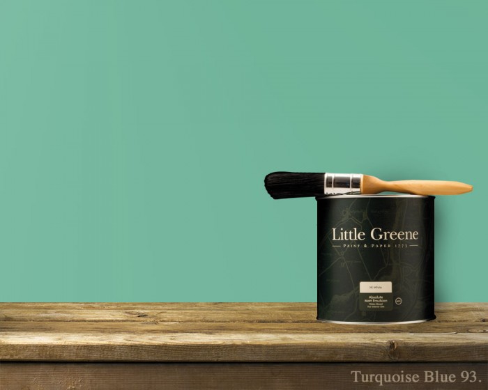 Englische Farbe von Little Greene Turquoise Blue 93 - Hochwertige Farbe gestrichen an der Wand