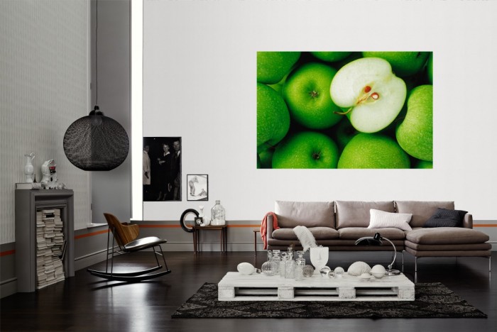 Die Fototapete Apfel als Wandbild im Wohnzimmer. Die Vlies-Fototapete Apfel verschönert als Wandbild Deine Wand.
