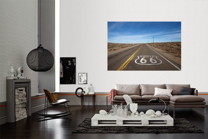 Die Fototapete Highway in Amerika als Wandbild im Wohnzimmer. Die Vlies-Fototapete Highway in Amerika verschönert als Wandbild Deine Wand.