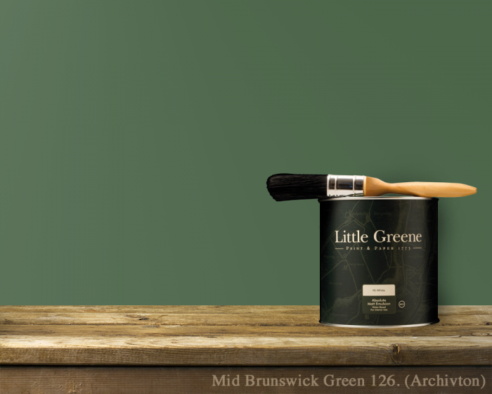 Englische Farbe von Little Greene Mid Brunswick Green 126 - Hochwertige Farbe gestrichen an der Wand