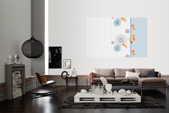 Die Design-Fototapete Fische im Aquarium, Artwork als Wandbild im Wohnzimmer. Die Vlies-Design-Fototapete Fische im Aquarium, Artwork verschönert als Wandbild Deine Wand.