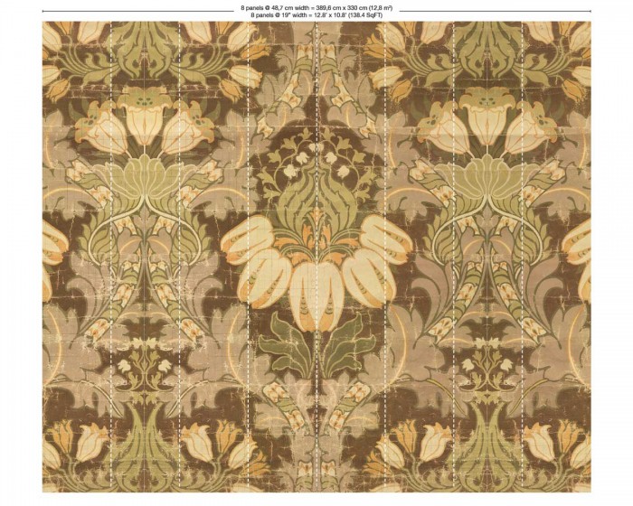 Abmessungen der NLXL Tapete MRV-02 Big Pattern Luther von Mr & Mrs Vintage, in der Variante mit 8 Bahnen.