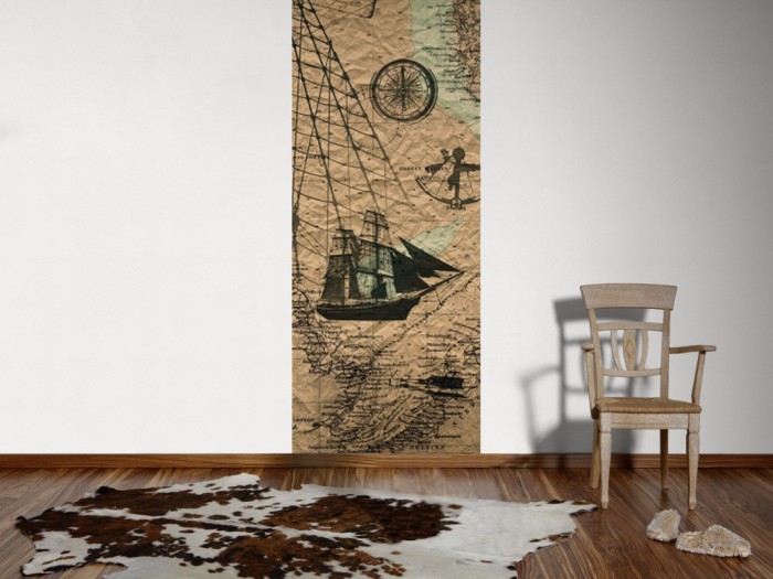 Ein Foto von dem Design-Fotopanel Vintage Landkarte der Schifffahrt tapeziert an der Wand. Bestelle Deine Bildtapete online.