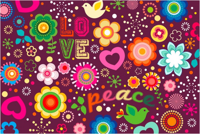 Die Design-Fototapete Love and Peace in Flowers, Artwork, eine Vlies-Fototapete bei Livingwalls Cologne online kaufen. Die Design-Fototapete Love and Peace in Flowers, Artwork ist eine Fototapete auf Maß.