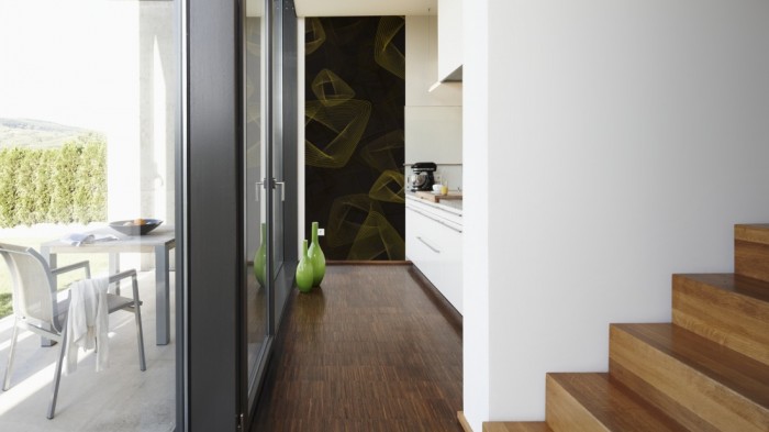 Ein Foto von dem 3D-Design-Fotopanel Plasische Formen Schwarz, Artwork tapeziert in der Küche. Bestelle Deine Bildtapete online.